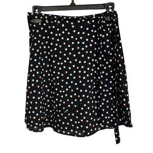 Volcom Wrap Skirt Women Size Small Black Polka Dot Mini Tie Waist
